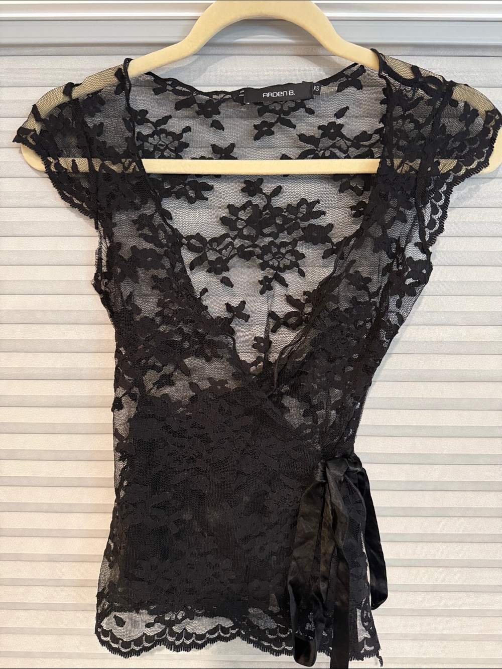 ArdenB. Black Floral Lace Wrap Top